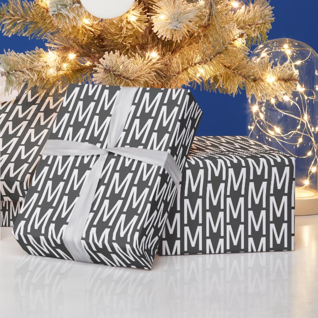 Modern dark grey custom monogram pattern elegant wrapping paper (Holidays)