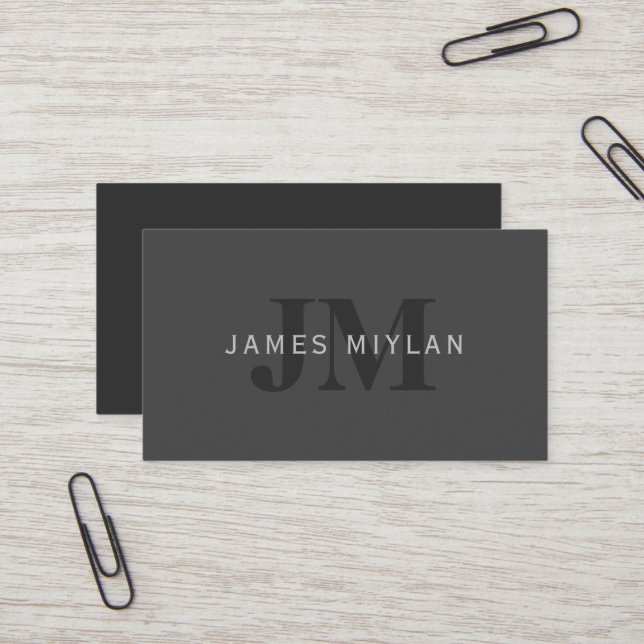 Modern Dark Grey Editable Monogram Design Template Business Card (Front/Back In Situ)