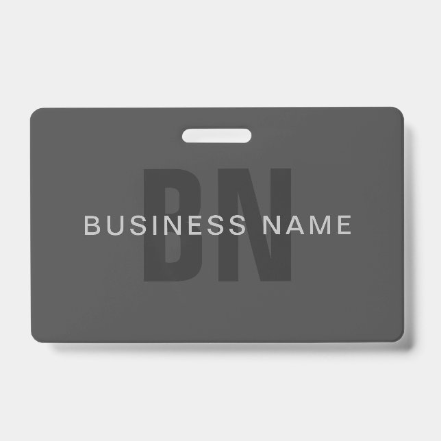 Modern Dark Grey Editable Monogram Design Template ID Badge (Front)