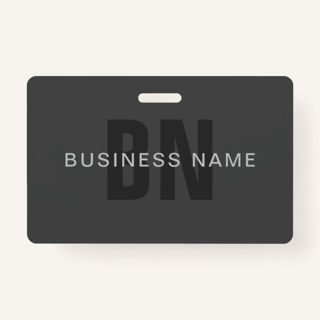Modern Dark Grey Editable Monogram Design Template ID Badge (Front)