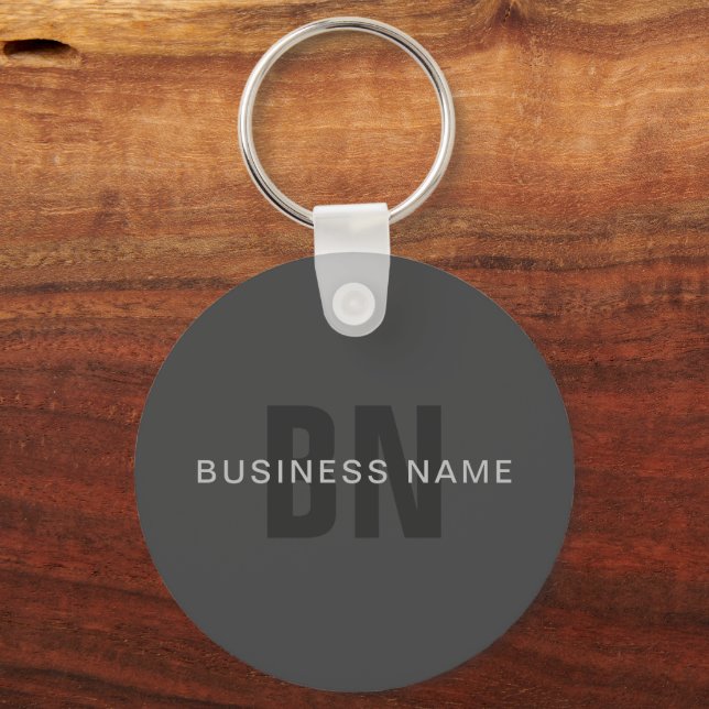 Modern Dark Grey Editable Monogram Design Template Key Ring (Front)