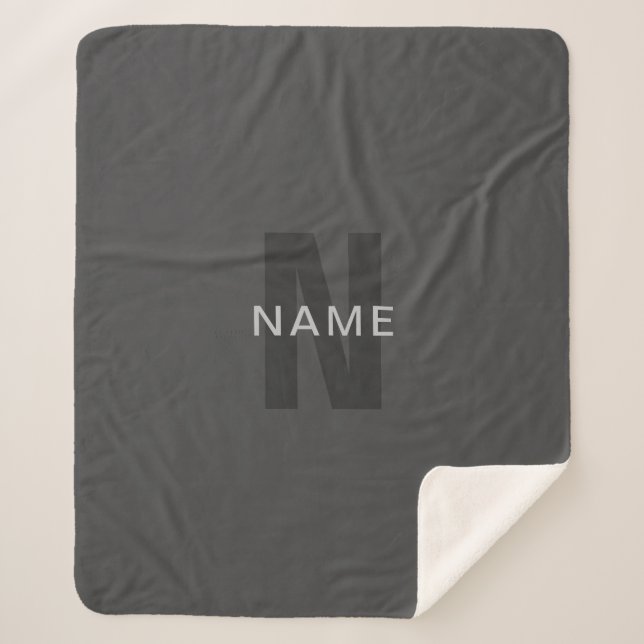 Modern Dark Grey Editable Monogram Design Template Sherpa Blanket (Front)