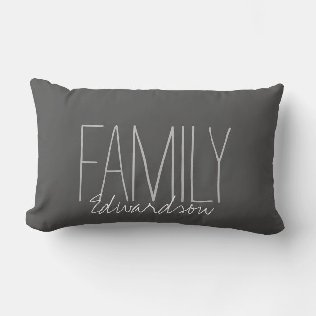 Modern dark grey family name Family Lumbar Cushion (Front)