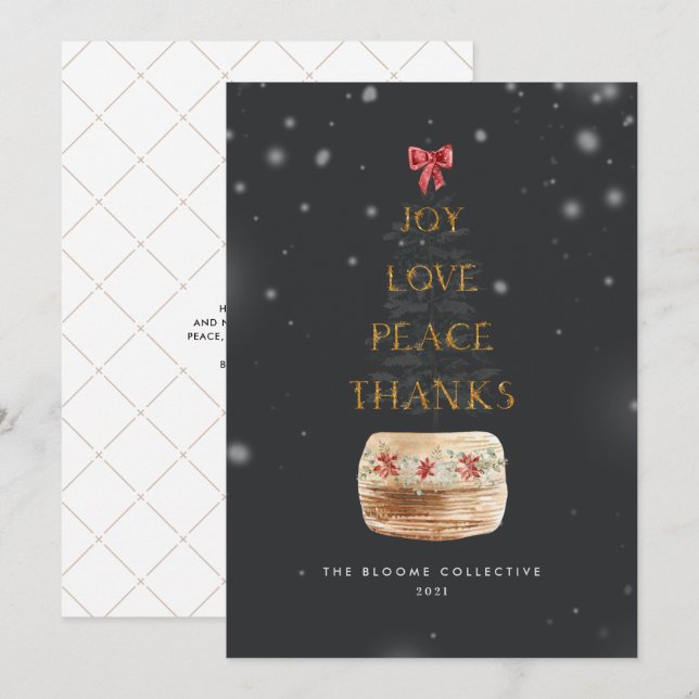  Modern Dark Grey Gold Snow Overlay Typography Holiday Card (Front/Back)