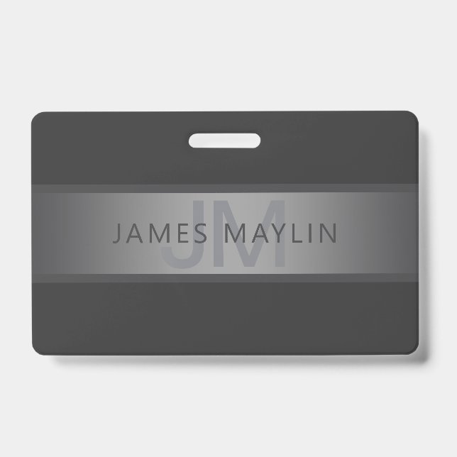 Modern Dark Grey Gradient Name or Business Name  ID Badge (Front)
