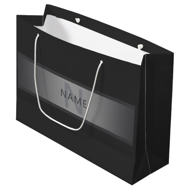 Modern Dark Grey Gradient Name or Business Name  Large Gift Bag (Front Angled)