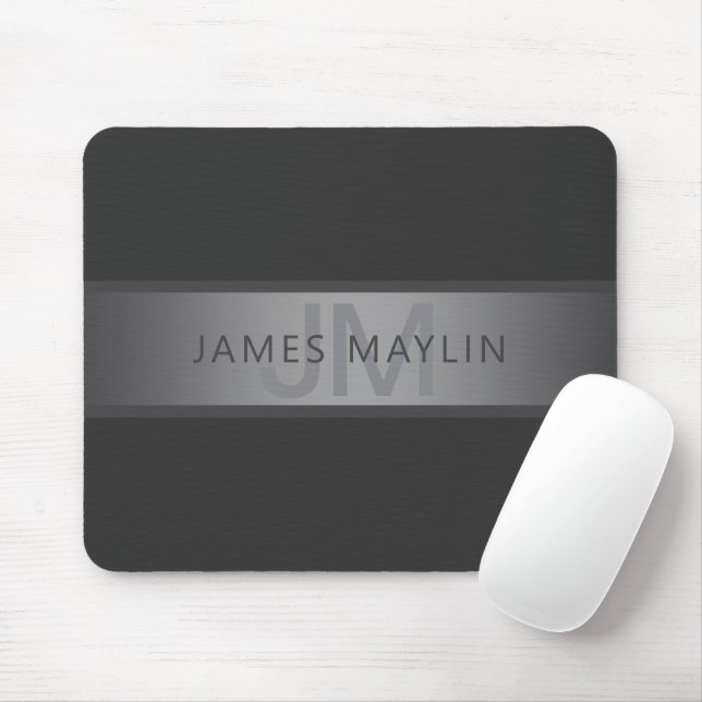 Modern Dark Grey Gradient Name or Business Name  Mouse Mat (With Mouse)