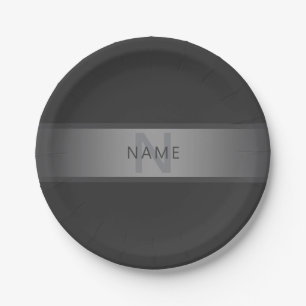 Modern Dark Grey Gradient Name or Business Name  Paper Plate