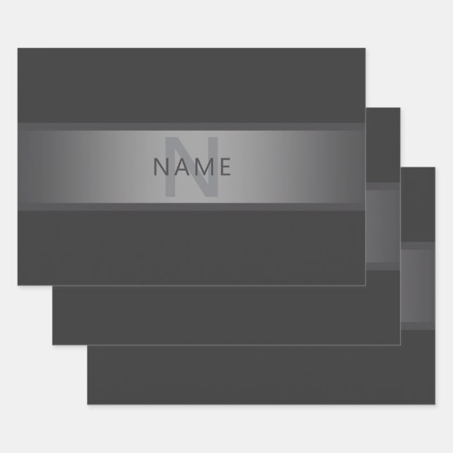 Modern Dark Grey Gradient Name or Business Name  Wrapping Paper Sheet (Set)