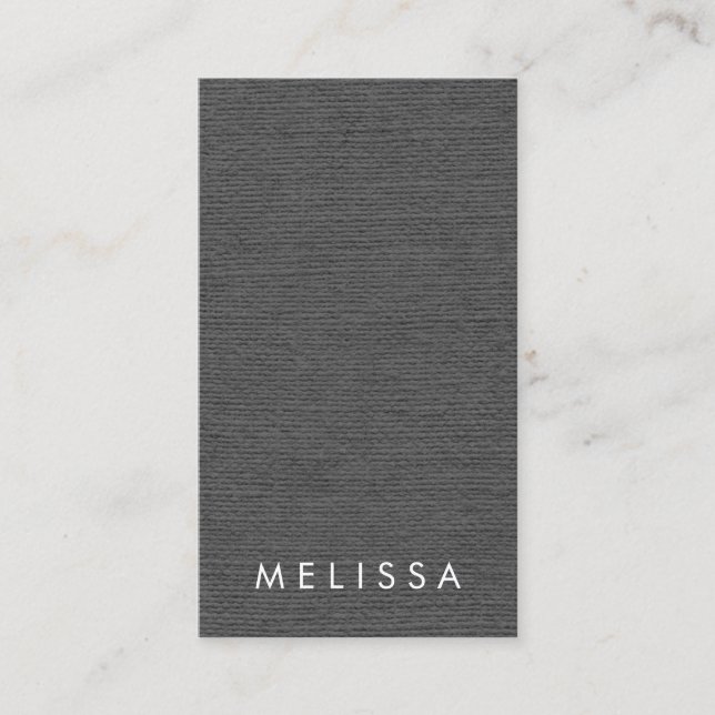 Modern dark grey linen vertical minimalist business card (Front)