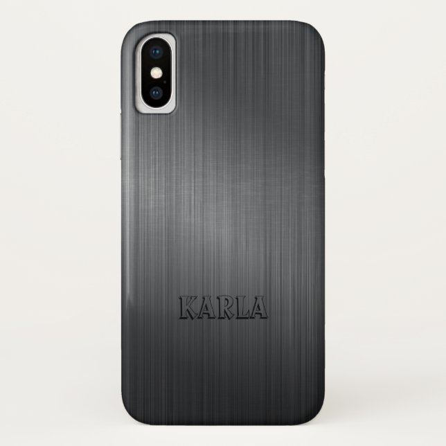 Modern Dark Grey Metallic Texture Monogram Case-Mate iPhone Case (Back)