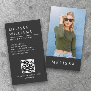 Modern dark grey minimalist custom photo QR code Business Card