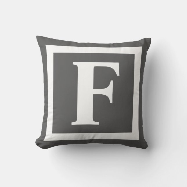 Modern Dark Grey Monogram Initial Cushion (Front)