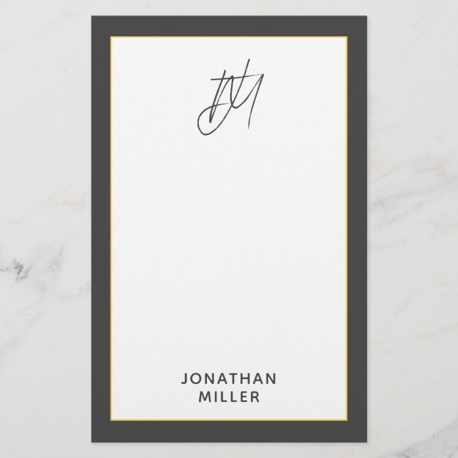 Modern Dark Grey Monogram Stationery (Front)