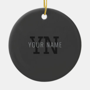 Modern Dark Grey Monogrammed Name (or other text) Ceramic Tree Decoration