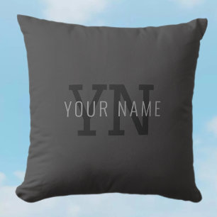 Modern Dark Grey Monogrammed Name (or other text) Cushion