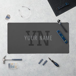 Modern Dark Grey Monogrammed Name (or other text) Desk Mat