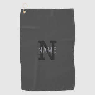 Modern Dark Grey Monogrammed Name (or other text) Golf Towel