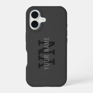 Modern Dark Grey Monogrammed Name (or other text) iPhone 16 Case