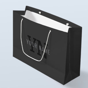 Modern Dark Grey Monogrammed Name (or other text) Large Gift Bag