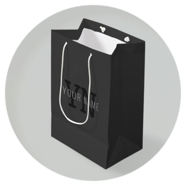 Modern Dark Grey Monogrammed Name (or other text) Medium Gift Bag (Creator Uploaded)