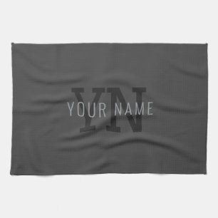 Modern Dark Grey Monogrammed Name (or other text) Tea Towel
