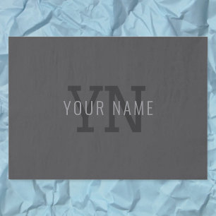 Modern Dark Grey Monogrammed Name (or other text) Tissue Paper