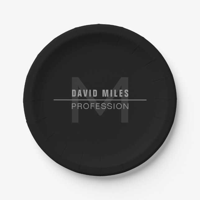 Modern Dark Grey Professional Name  Paper Plate (Front)