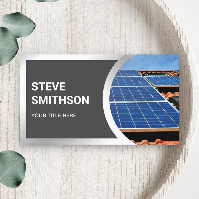 Modern Dark Grey Steel Rooftop Solar Panels Business Card (Creator Uploaded)