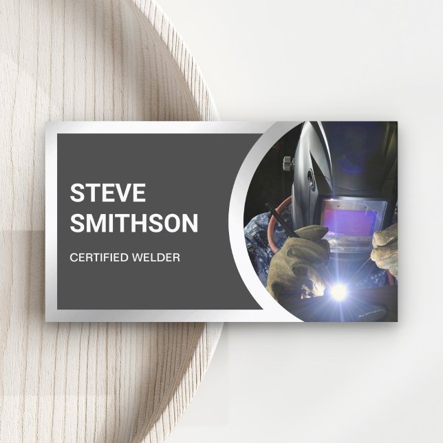Modern Dark Grey Steel Welding Fabricator Welder Business Card (Creator Uploaded)