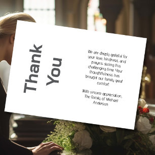 Modern Dark Grey Traditional Sympathy Funeral Thank You Card
