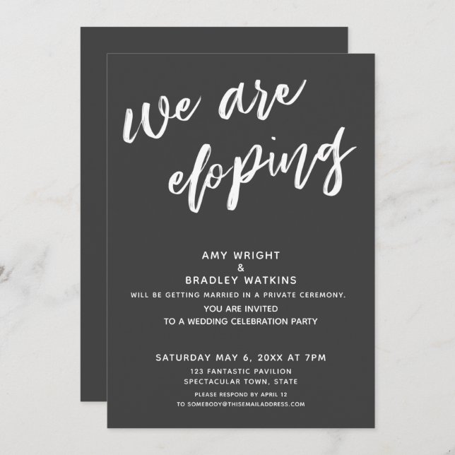 Modern Dark Grey We Are Eloping Wedding Reception Invitation (Front/Back)