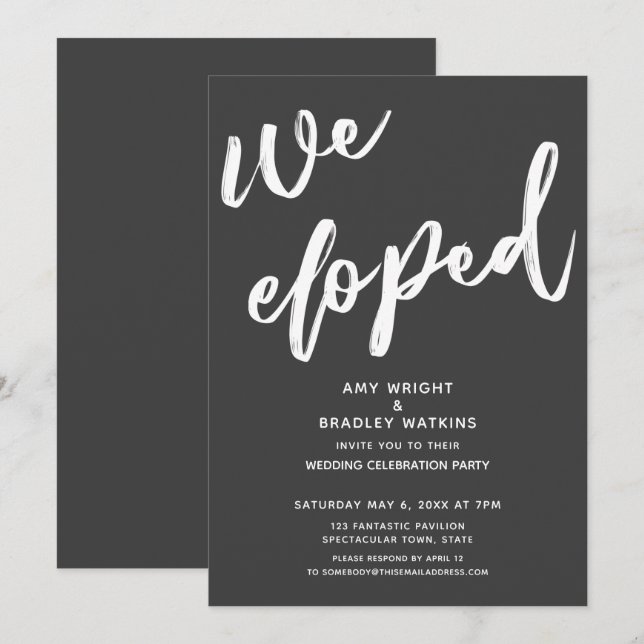 Modern Dark Grey We Eloped Wedding Reception Invitation (Front/Back)