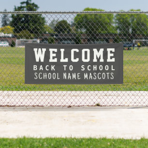 Modern Dark Grey Welcome Back to School Mascots Banner