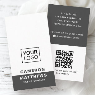 Modern dark grey white add logo social media icons business card