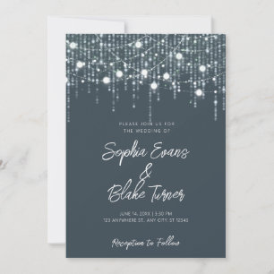 Modern Dark Grey & White Hanging Lights Wedding Invitation