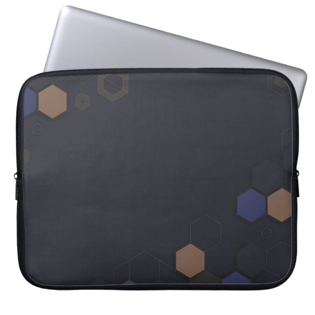Modern Dark Hexagonal Pattern Laptop Sleeve (Front)