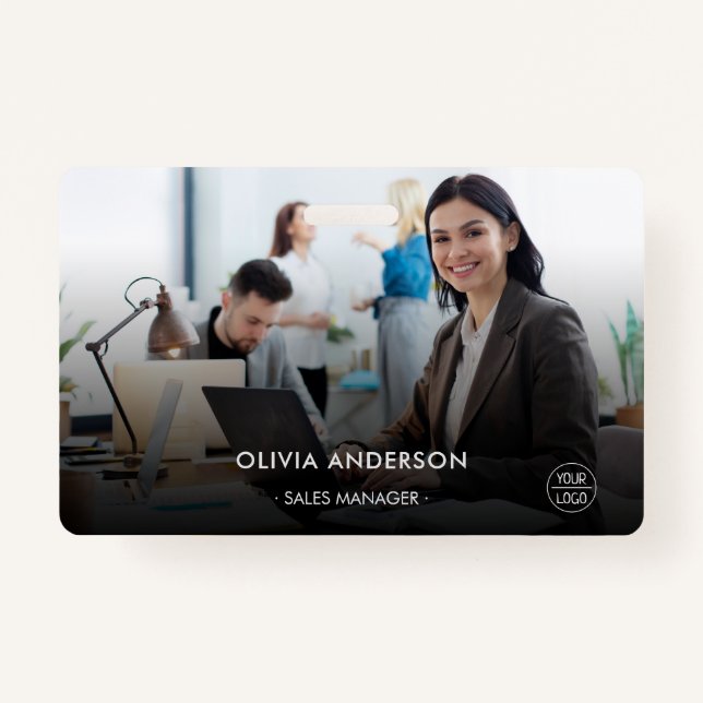Modern Dark Large Photo Employee ID Badge (Front)