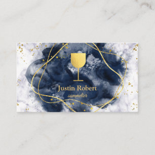 Modern Dark Marble Wine Bartender Sommelier Busine Business Card