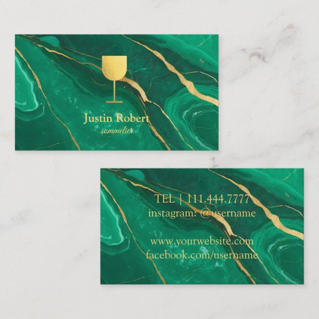 Modern Dark Marble Wine Bartender Sommelier Business Card (Front/Back)