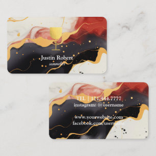 Modern Dark Marble Wine Bartender Sommelier Business Card