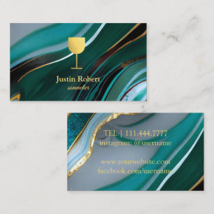 Modern Dark Marble Wine Bartender Sommelier Business Card