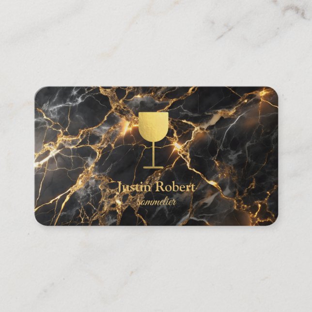 Modern Dark Marble Wine Bartender Sommelier Business Card (Front)