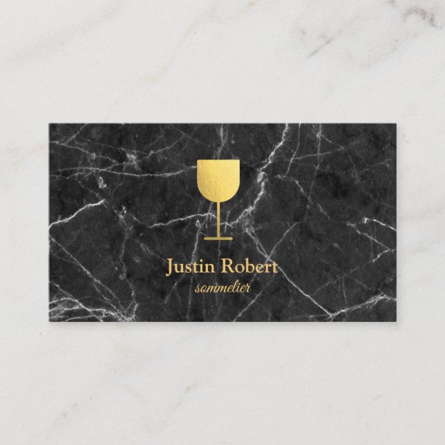 Modern Dark Marble Wine Bartender Sommelier Business Card (Front)