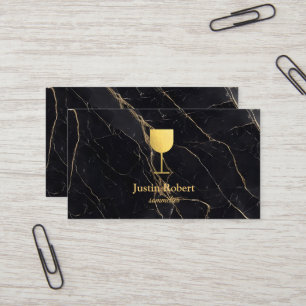 Modern Dark Marble Wine Bartender Sommelier Business Card
