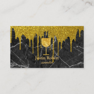 Modern Dark Marble Wine Bartender Sommelier Drip Business Card
