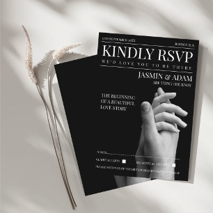 Modern Dark Mode Magazine Wedding RSVP Enclosure Card