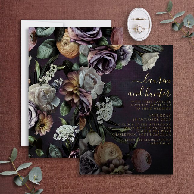 Modern Dark Moody Purple Floral Wedding Gold (Creator Uploaded)