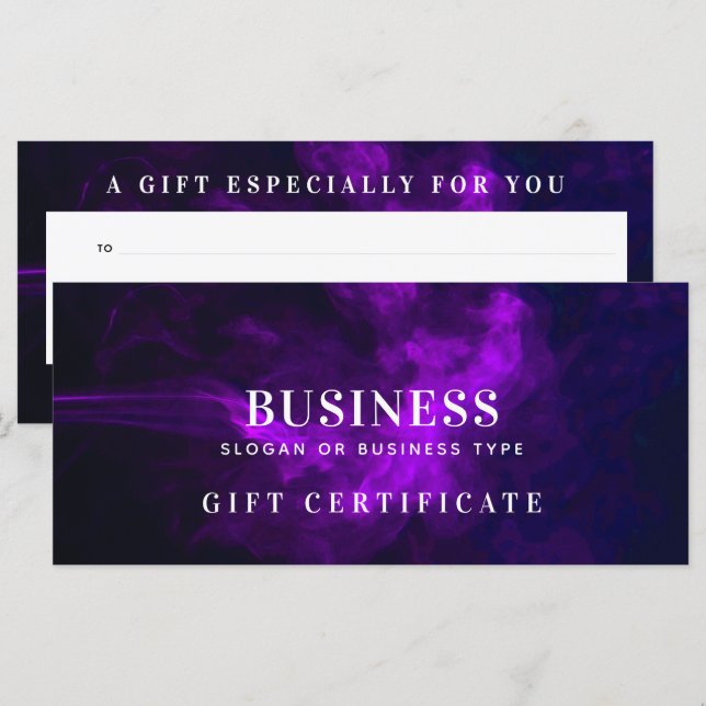 Modern Dark & Moody Purple Smoke Gift Certificate (Front/Back)