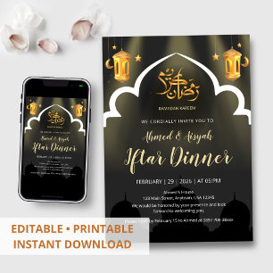 Modern Dark Mosque Silhouette Iftar Dinner Invitation